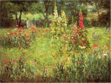  John Oil Painting - Hollyhocks and Poppies The Hermitage landscape John Ottis Adams